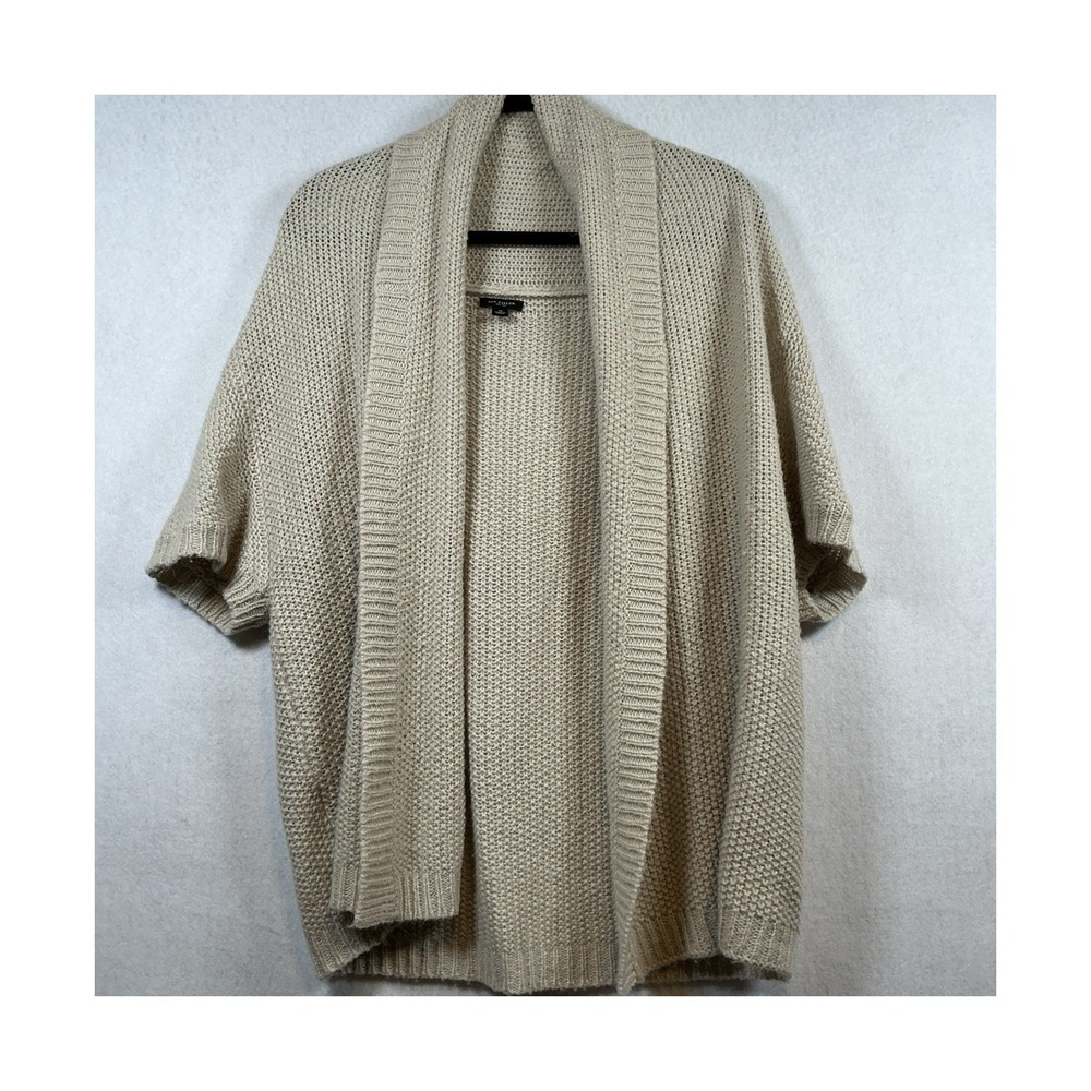 Ann Taylor Alpaca Wool Blend Open Front Shawl Cardigan Beige Short Sleeve Medium - Picture 2 of 7